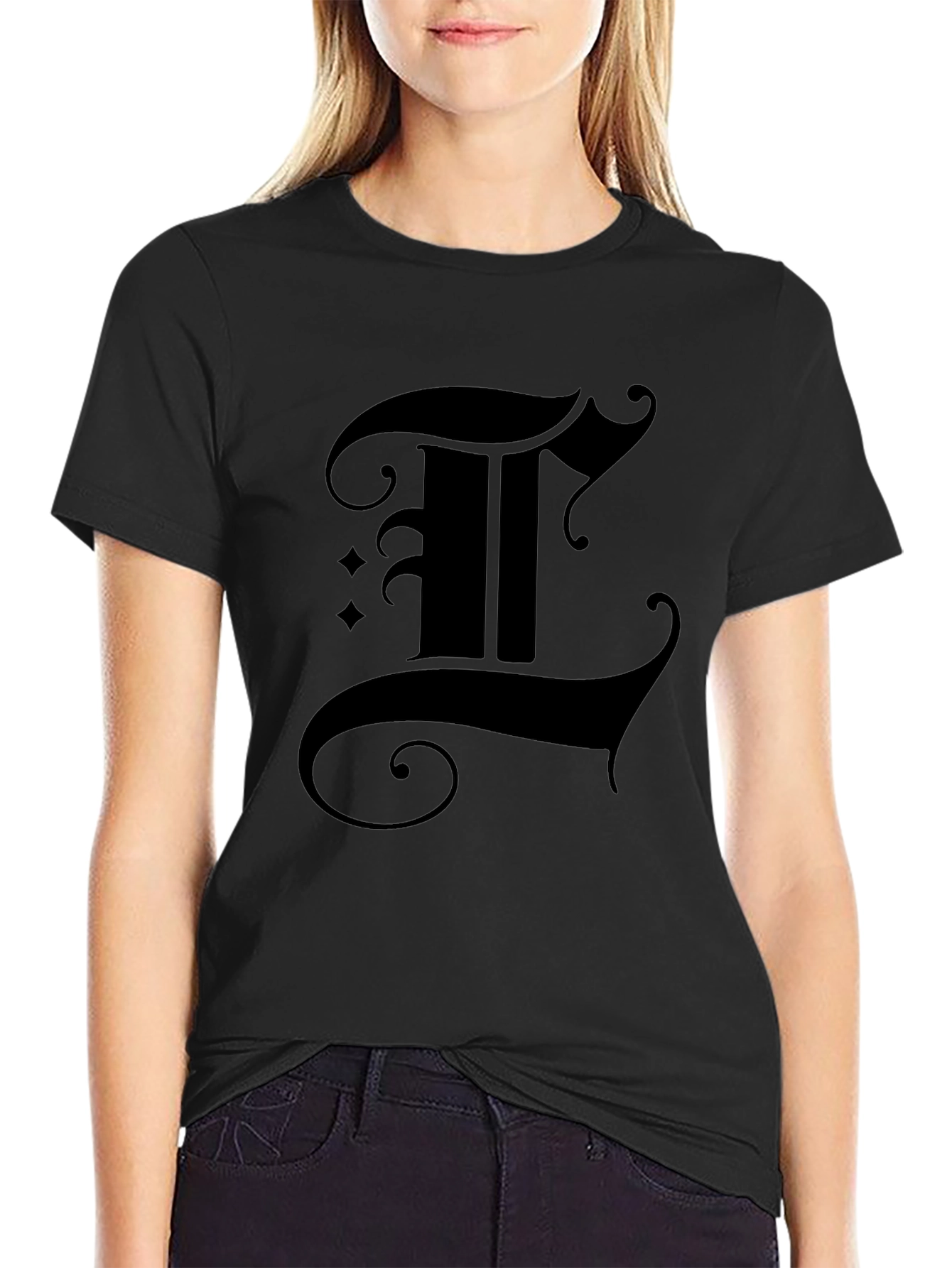 Gothic Letter T Black T-Shirt