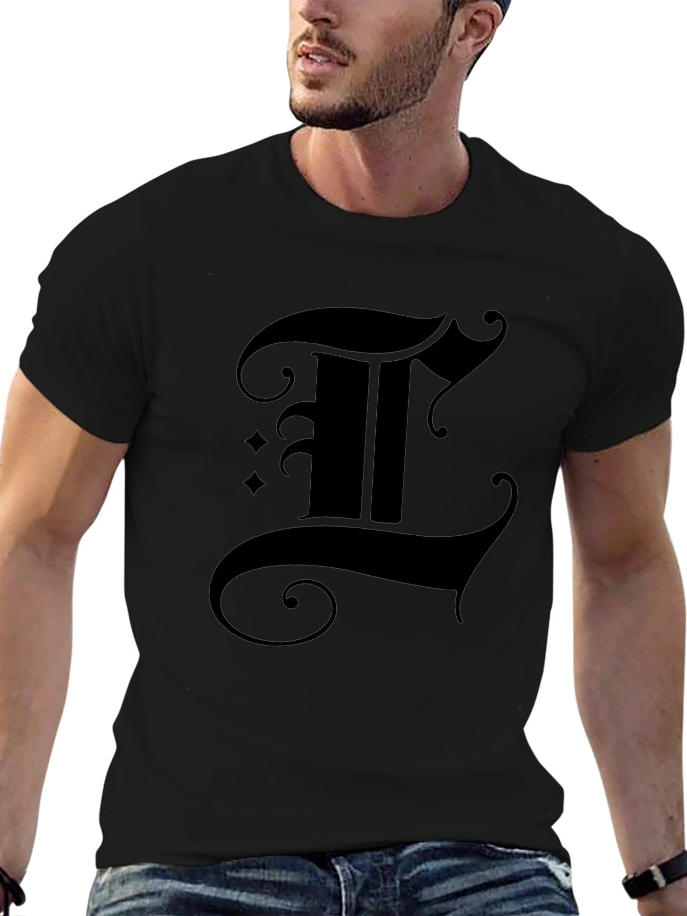 Gothic Letter T Black T-Shirt