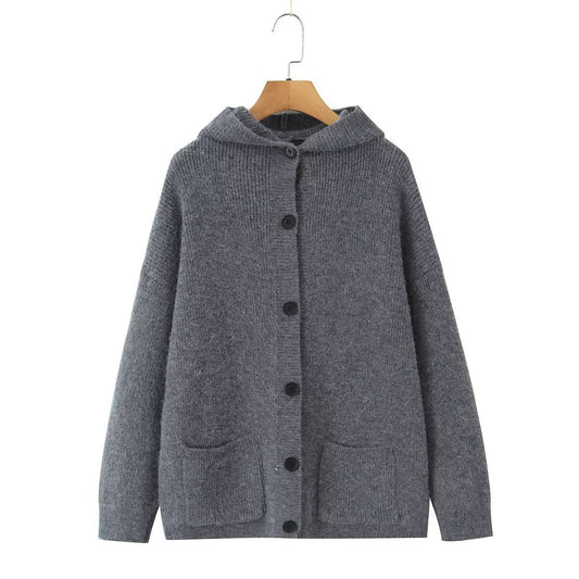 Retro lazy style thick hooded cardigan sweater jacket