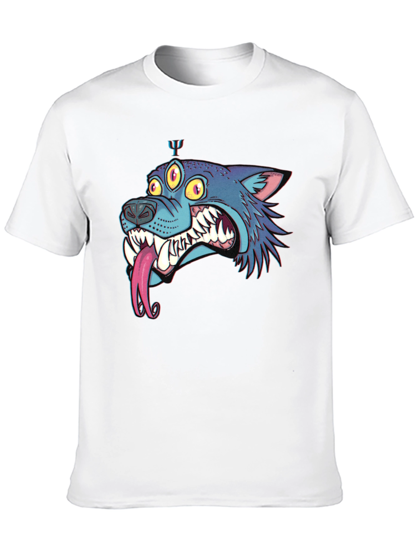 Mens Black Graphic Tee - Three-Eyed Monster Wolf