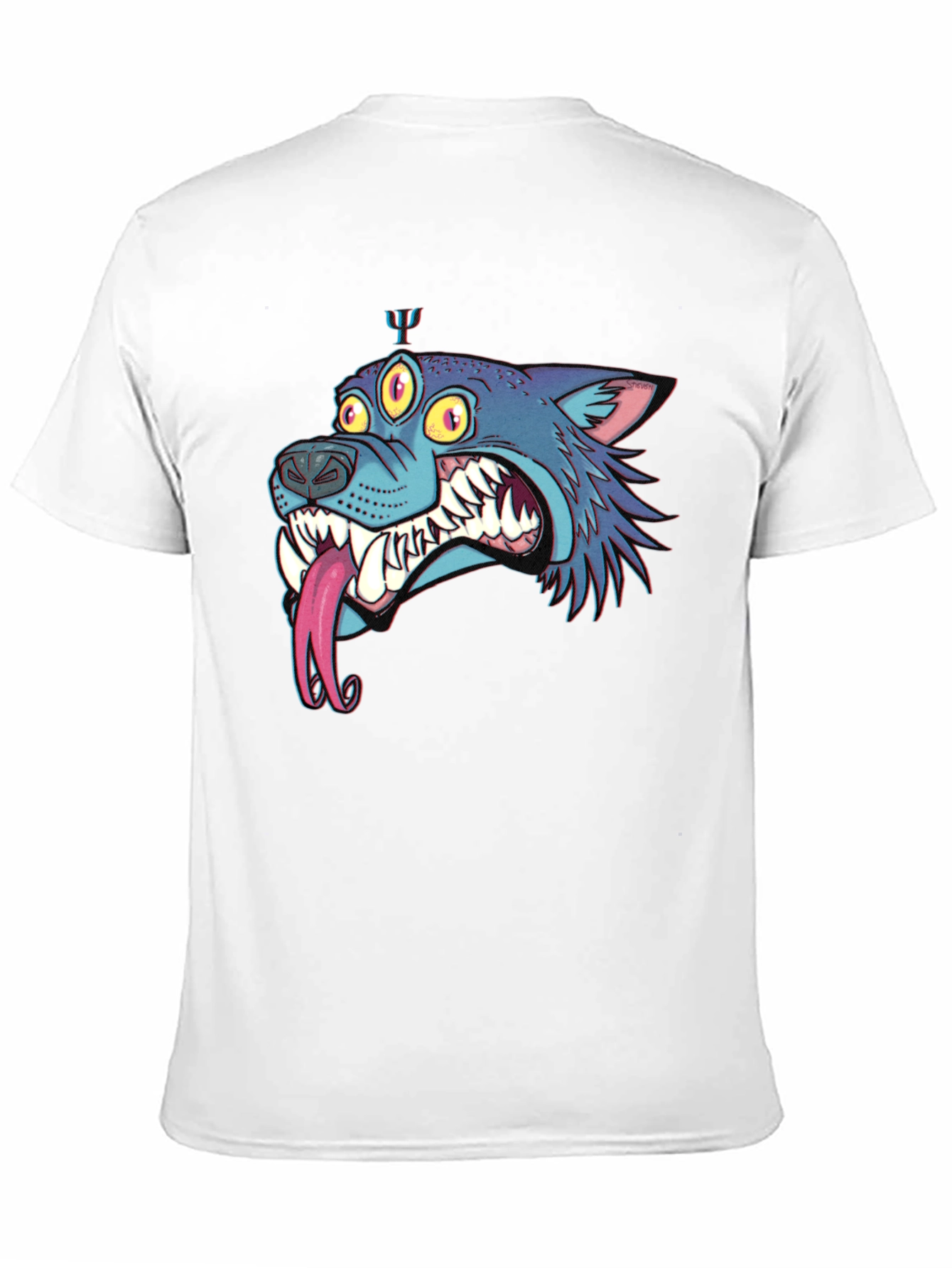 Mens Black Graphic Tee - Three-Eyed Monster Wolf
