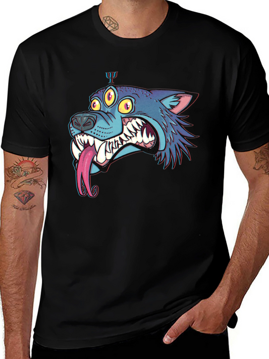 Mens Black Graphic Tee - Three-Eyed Monster Wolf