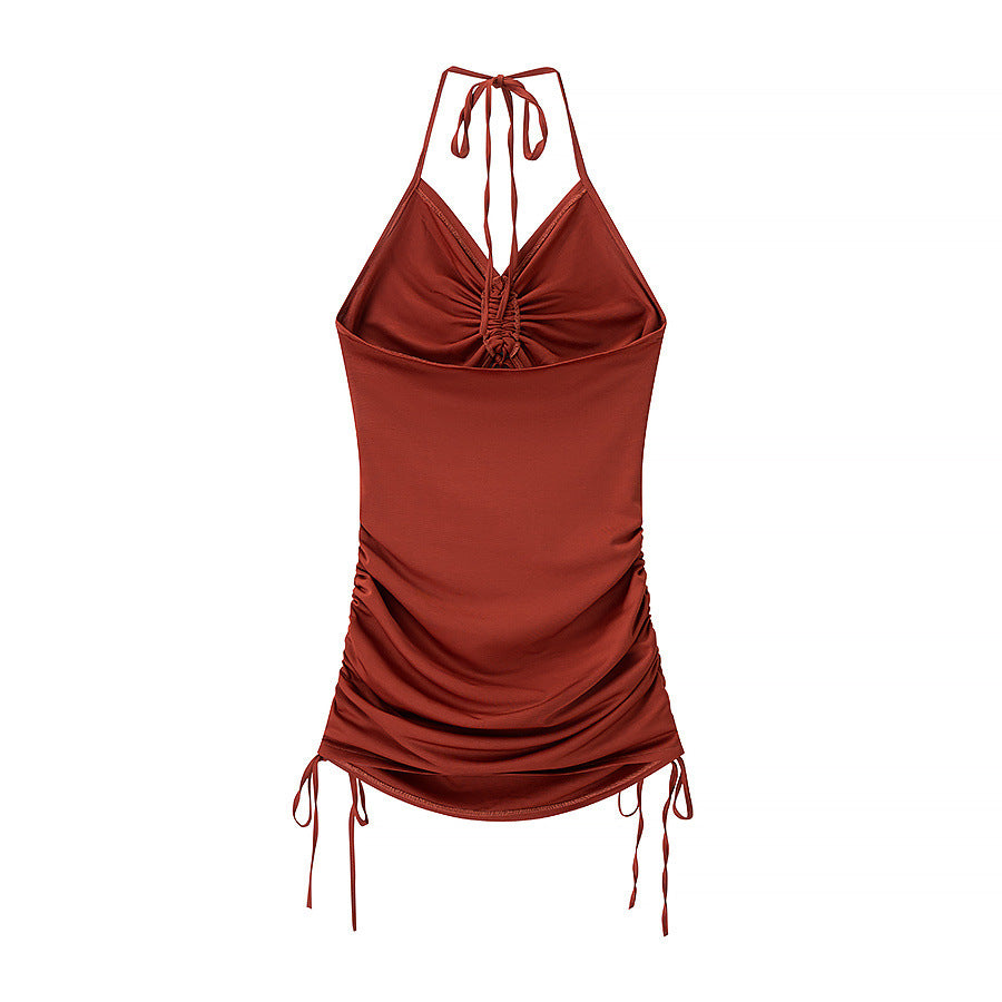 Slimming strap drawstring dress