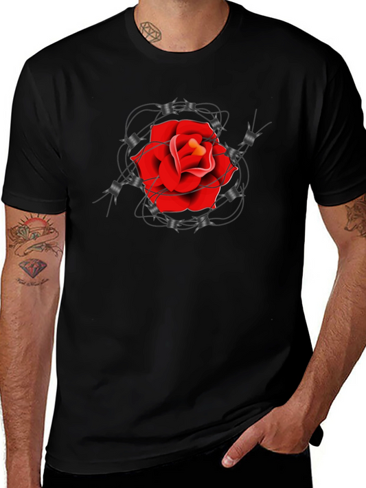 Rose and Barbed Wire Graphic Tee - Classic Black