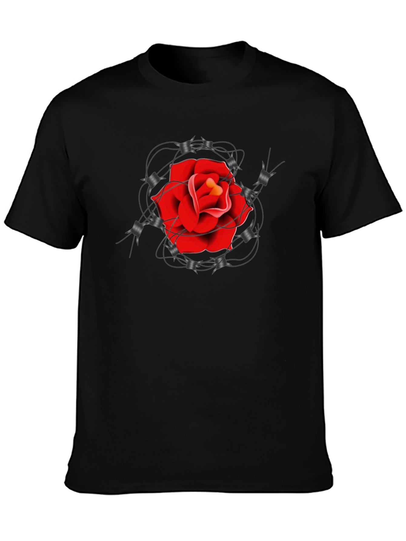 Rose and Barbed Wire Graphic Tee - Classic Black