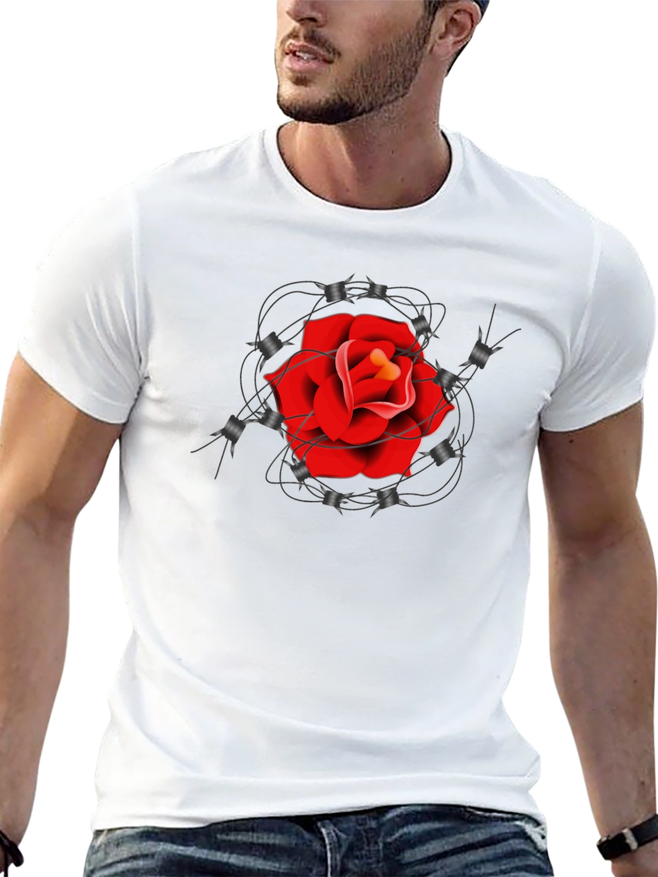 Rose and Barbed Wire Graphic Tee - Classic Black