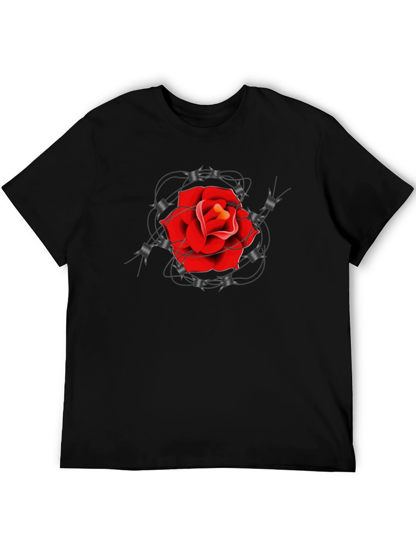 Rose and Barbed Wire Graphic Tee - Classic Black