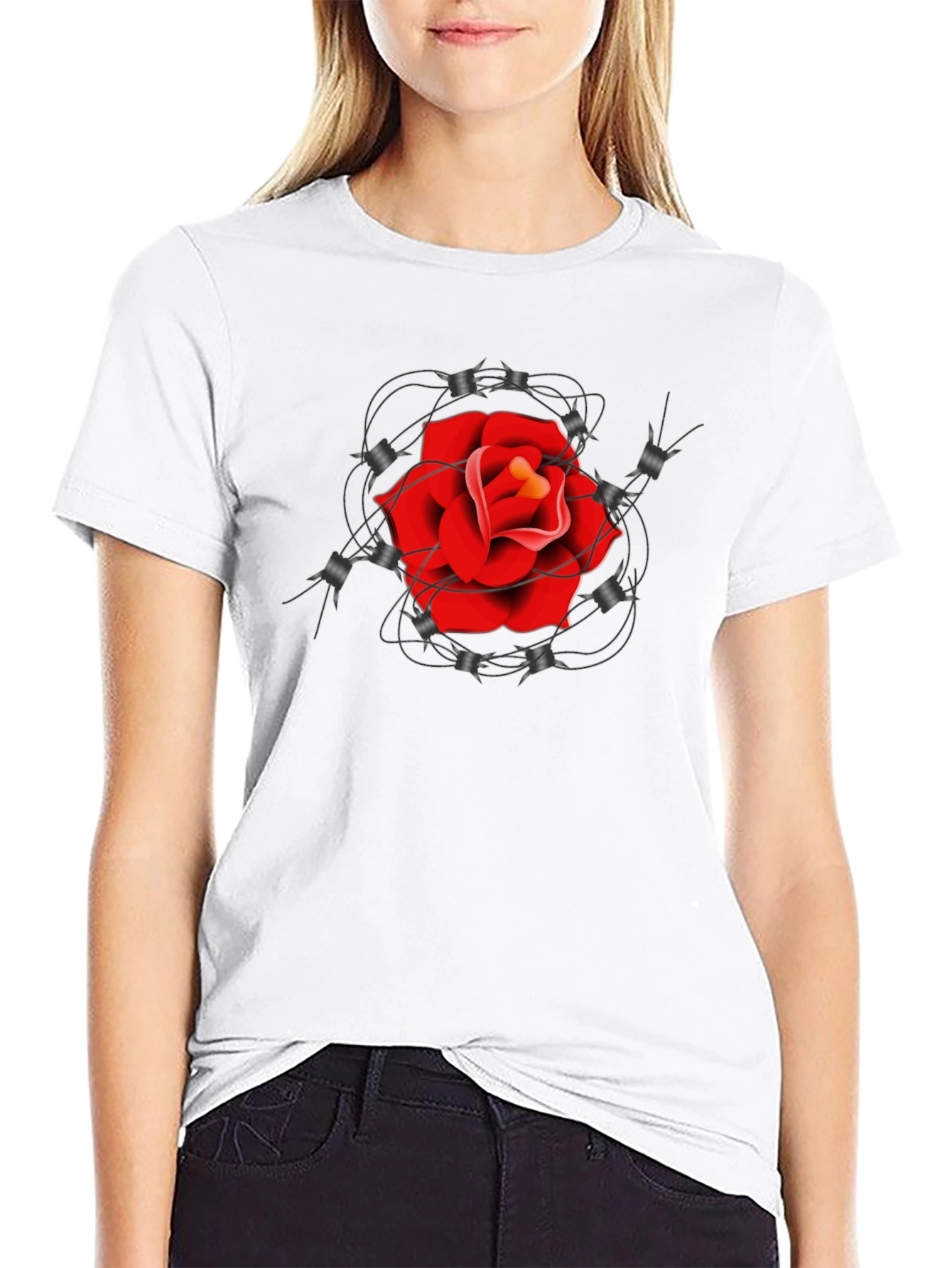 Rose and Barbed Wire Graphic Tee - Classic Black