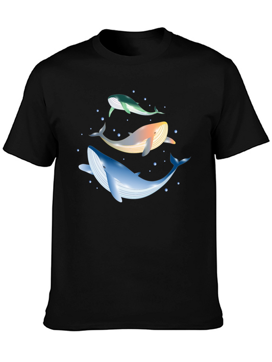 Whale Trio Graphic Tee - Black Cotton Casual Wear