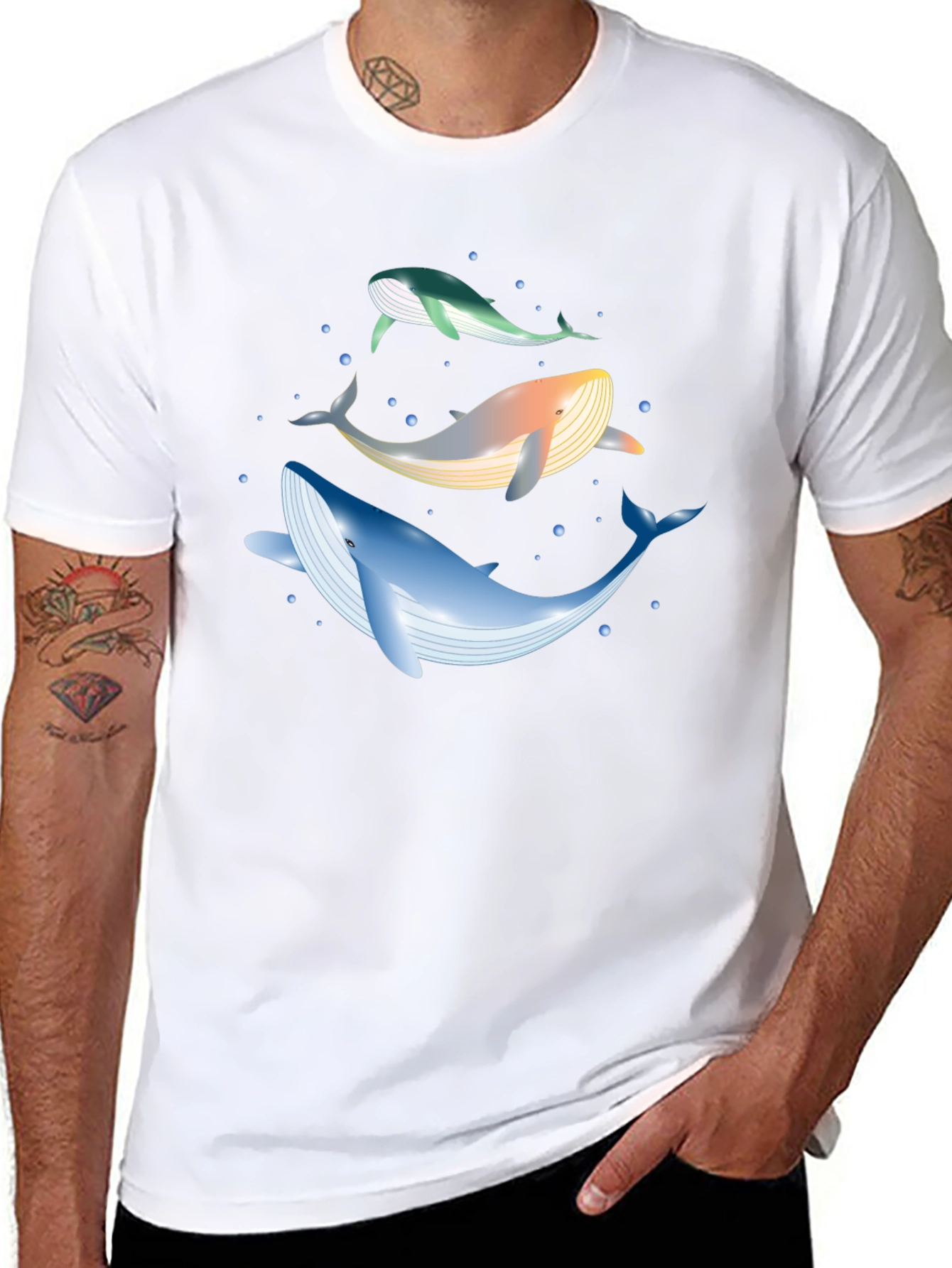 Whale Trio Graphic Tee - Black Cotton Casual Wear