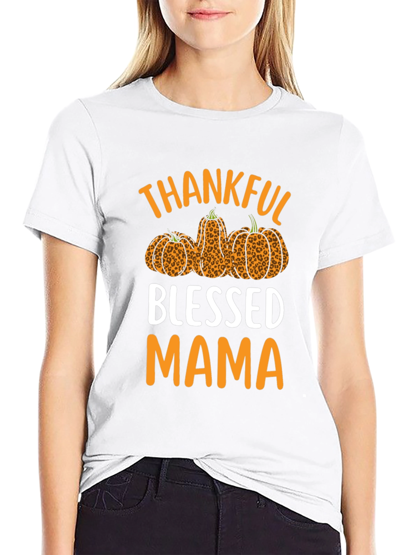 Thankful Blessed Mama Leopard Pumpkin T-Shirt