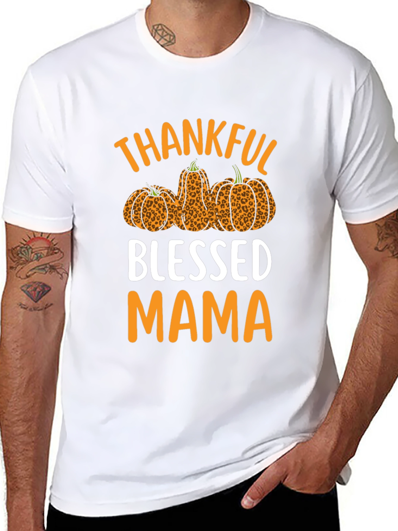 Thankful Blessed Mama Leopard Pumpkin T-Shirt