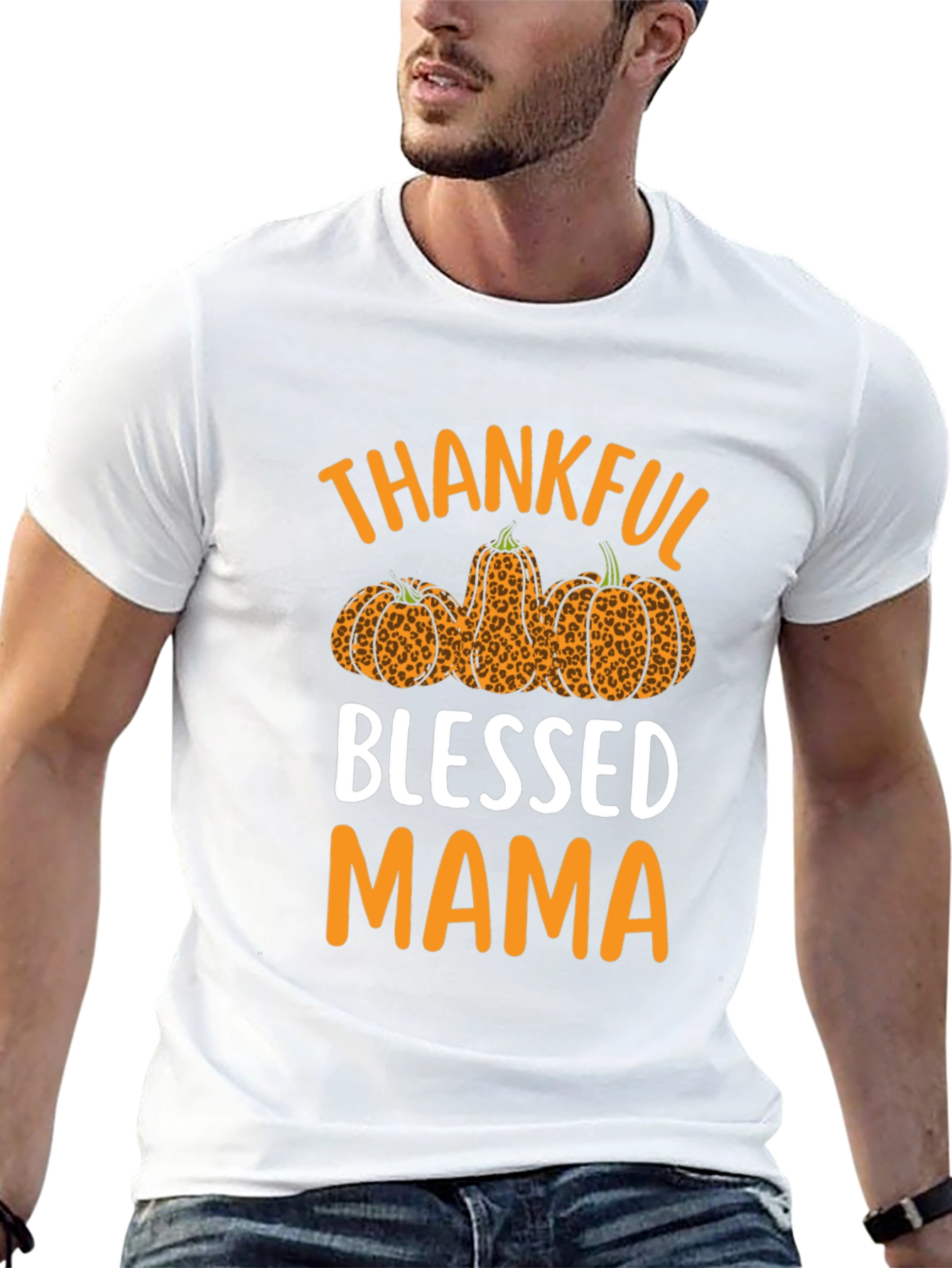 Thankful Blessed Mama Leopard Pumpkin T-Shirt