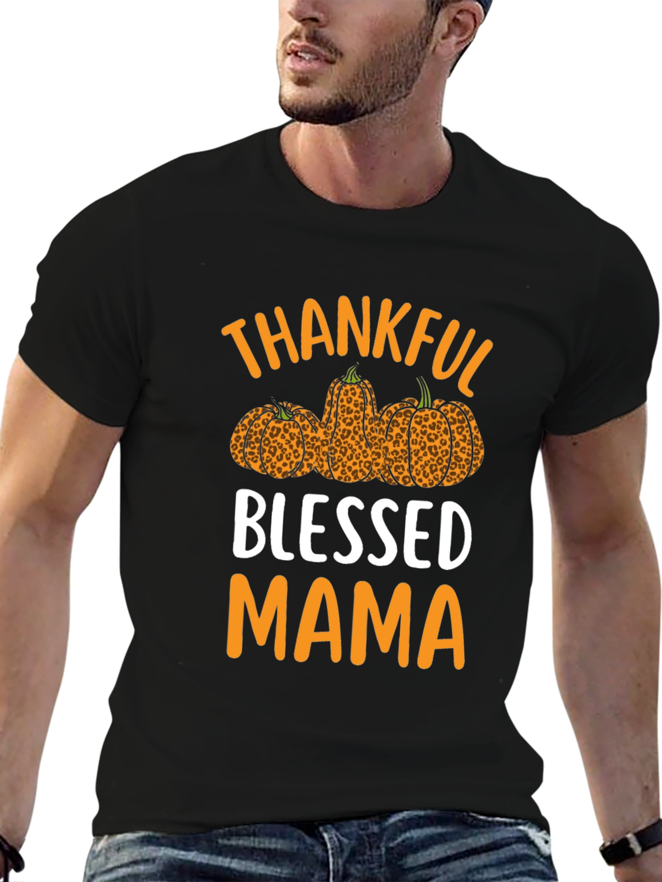 Thankful Blessed Mama Leopard Pumpkin T-Shirt