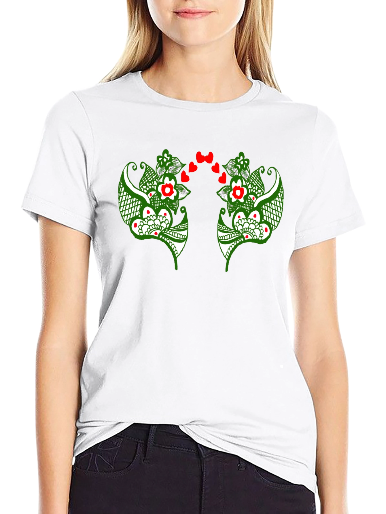 Floral Heart Graphic Black T-Shirt