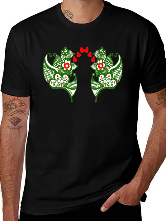Floral Heart Graphic Black T-Shirt
