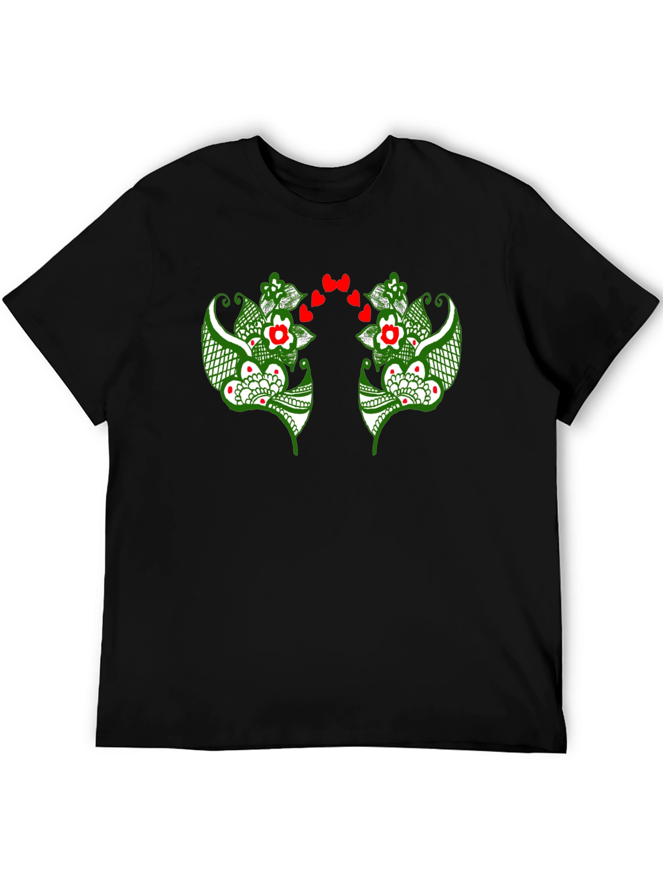 Floral Heart Graphic Black T-Shirt
