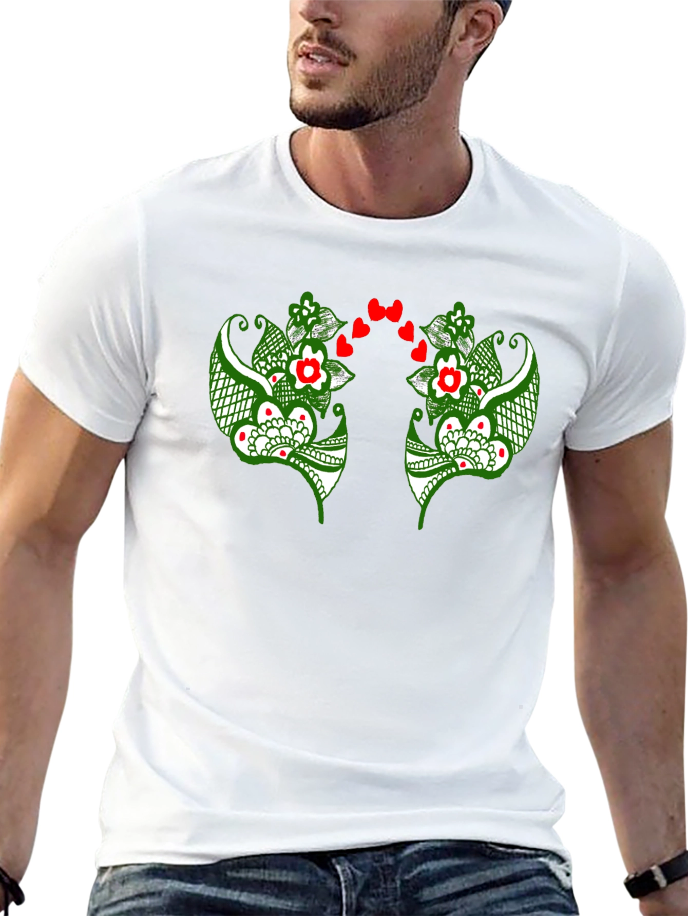 Floral Heart Graphic Black T-Shirt
