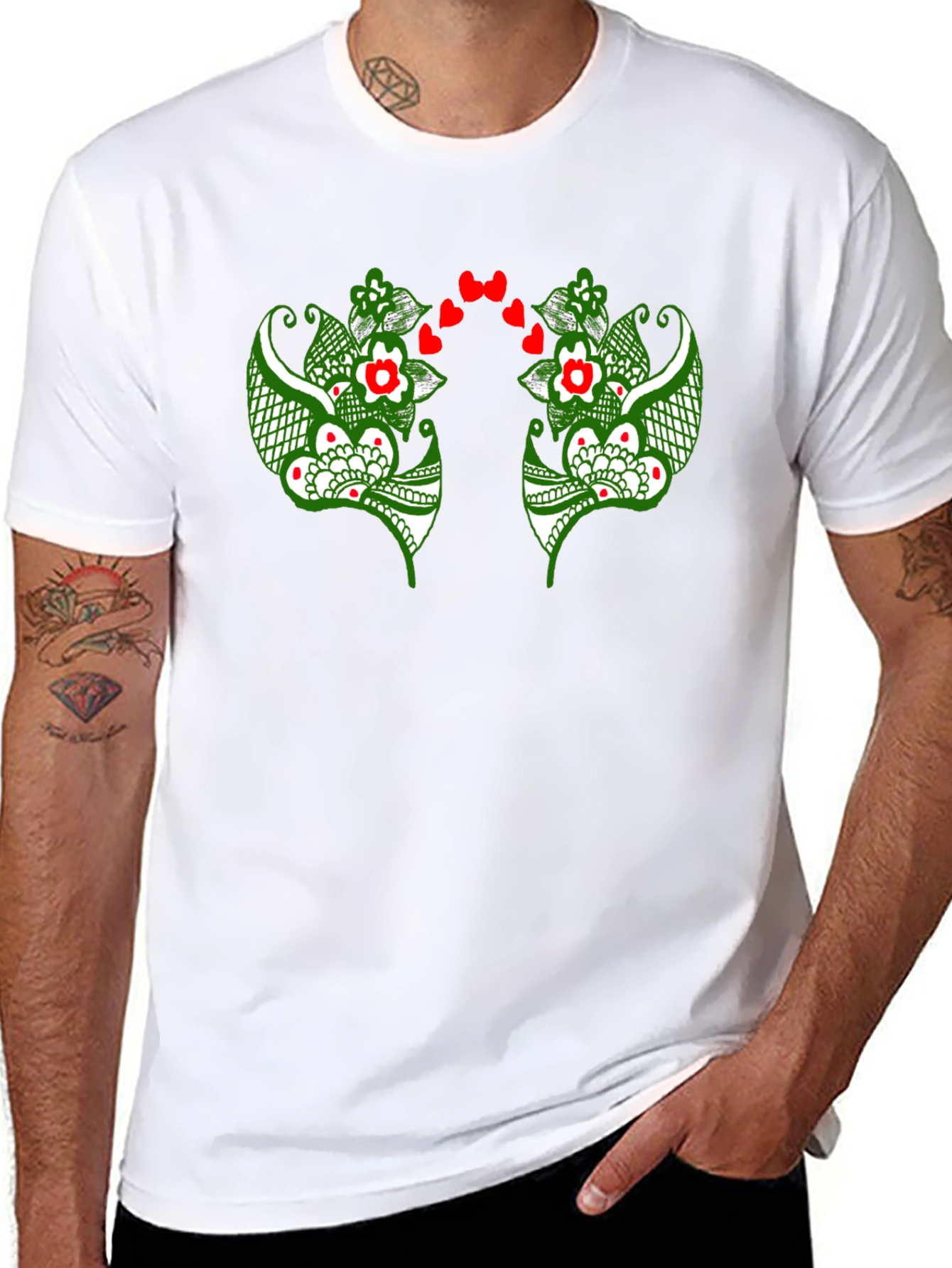 Floral Heart Graphic Black T-Shirt