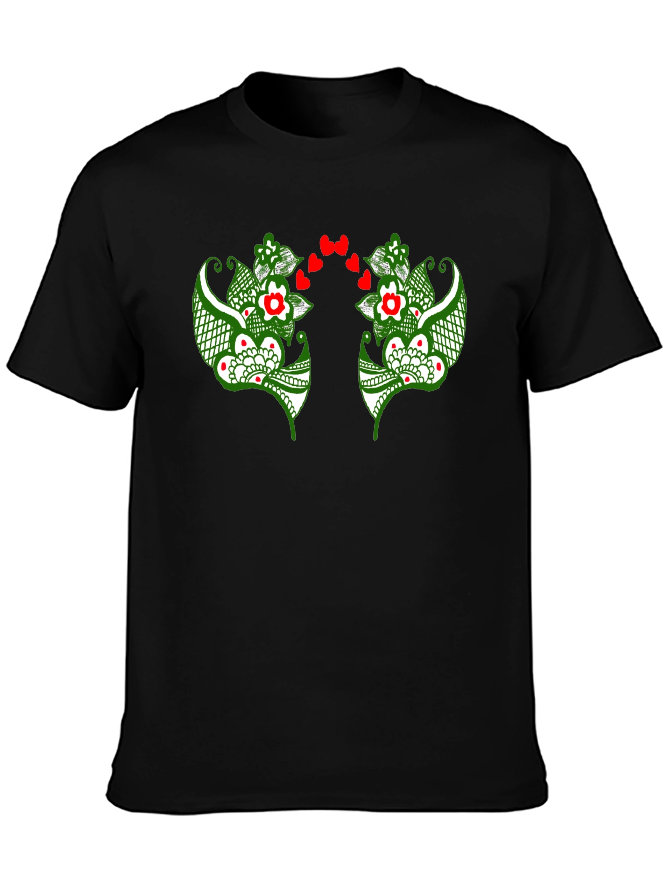 Floral Heart Graphic Black T-Shirt