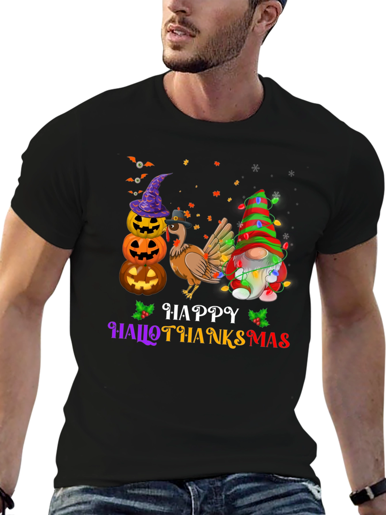 HalloThanksMas Festive Graphic T-Shirt