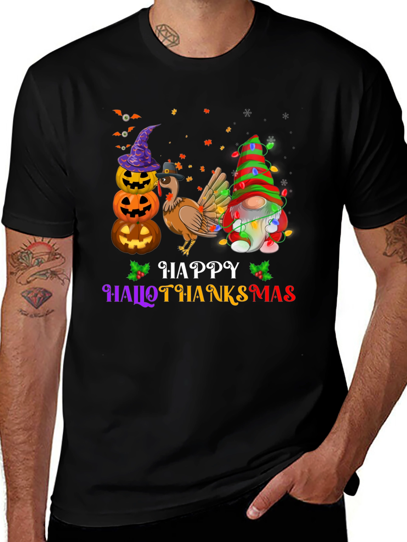 HalloThanksMas Festive Graphic T-Shirt