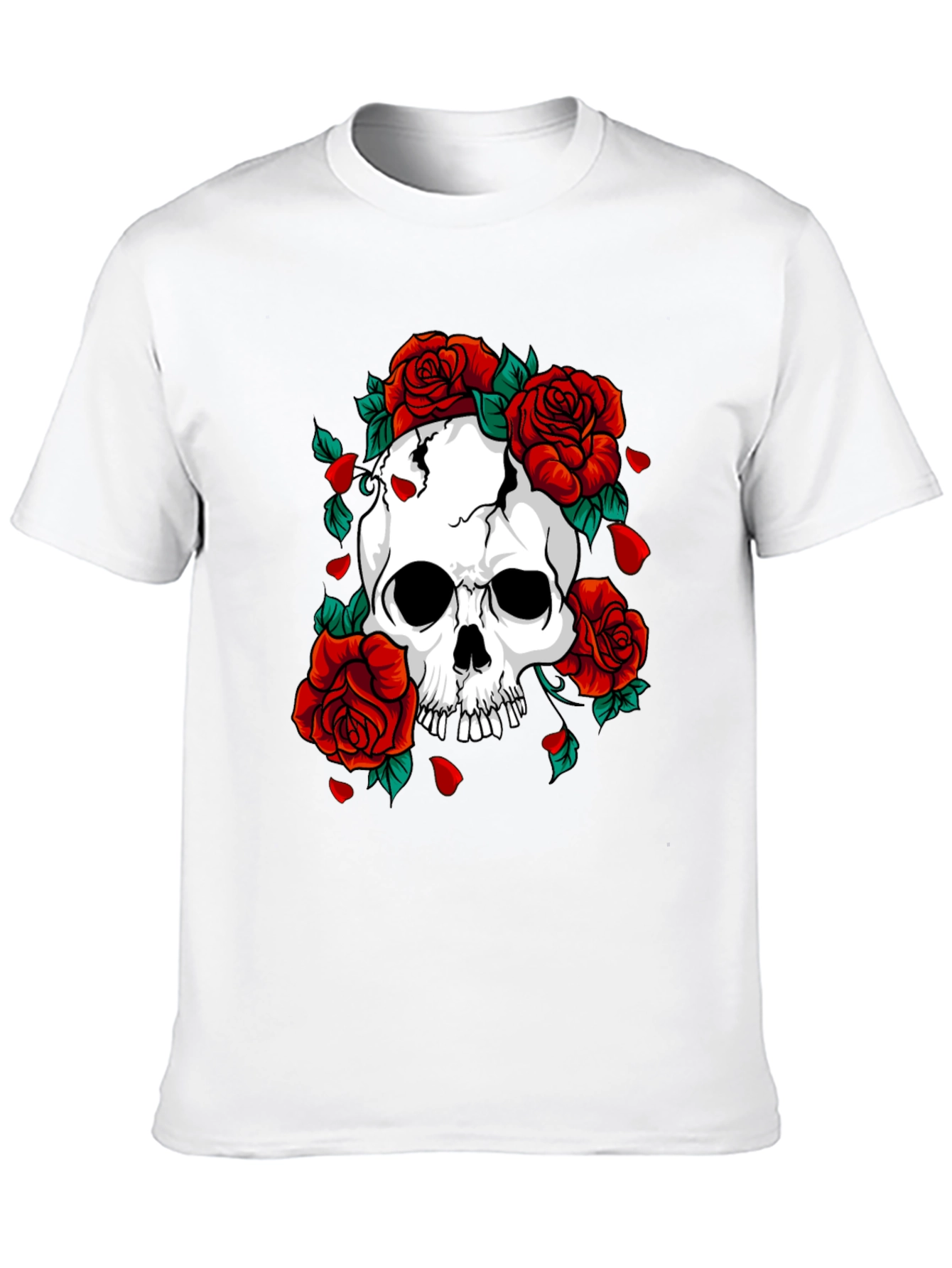 Skull & Roses Graphic Print Black T-Shirt