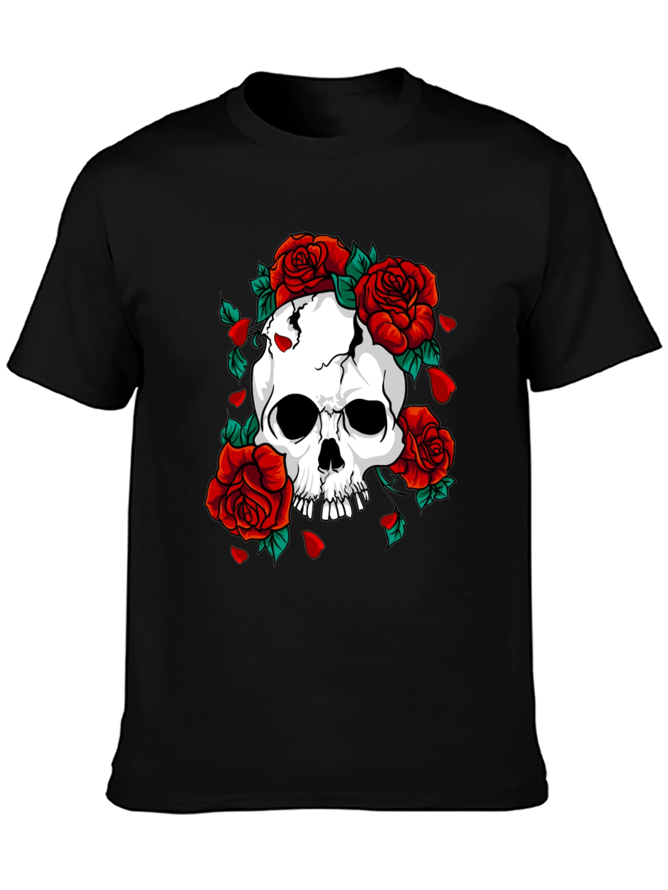 Skull & Roses Graphic Print Black T-Shirt