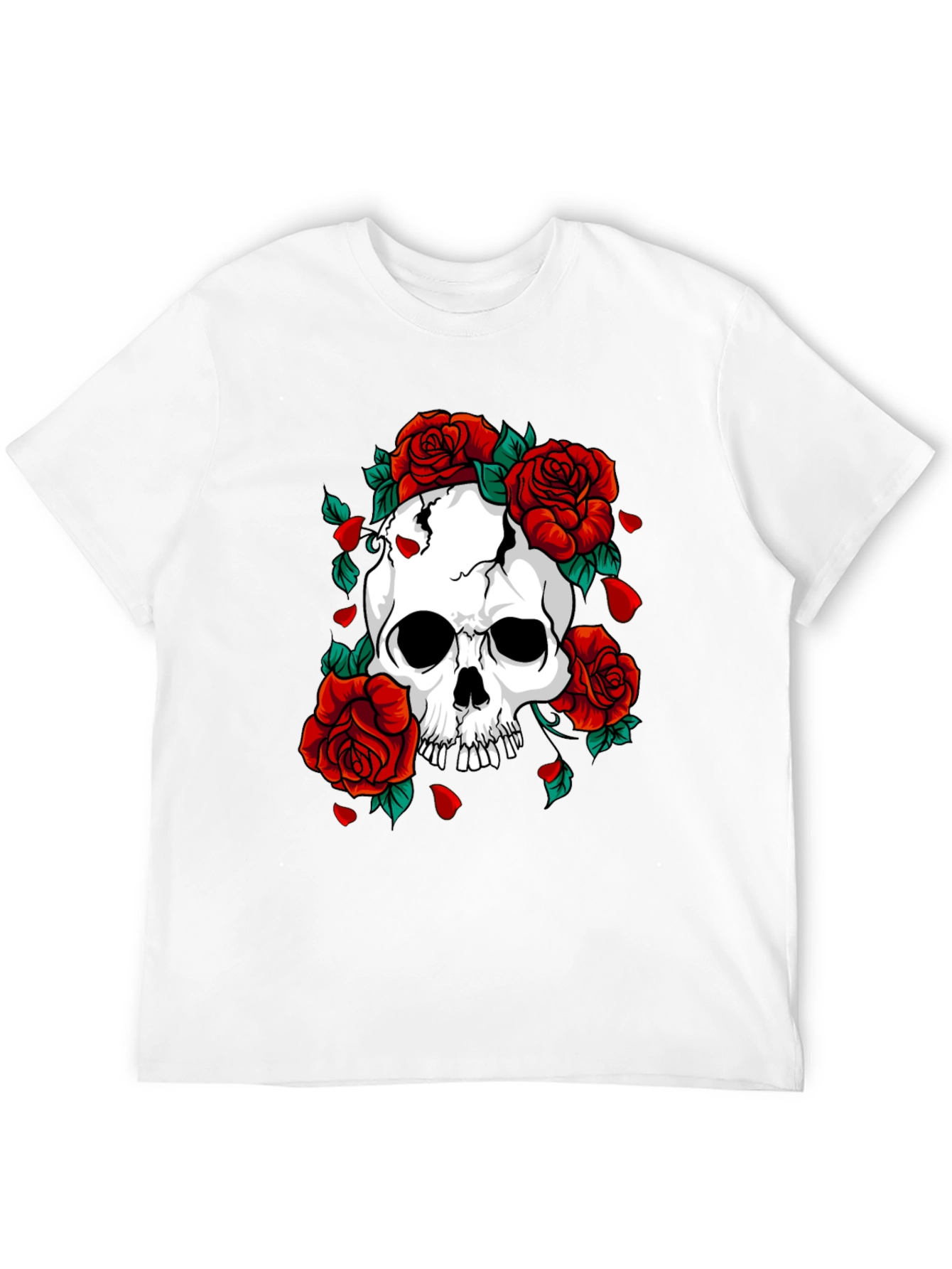Skull & Roses Graphic Print Black T-Shirt