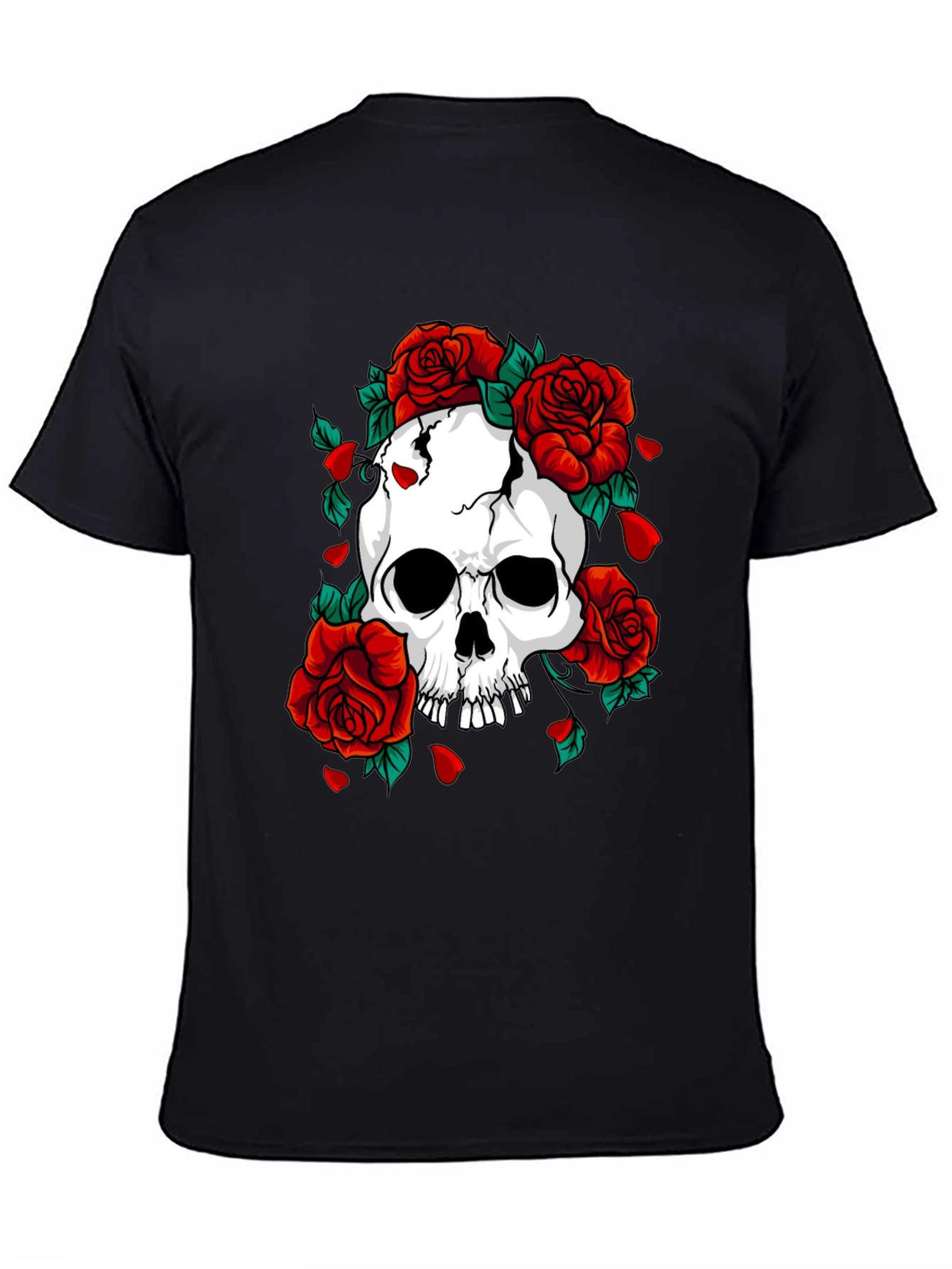 Skull & Roses Graphic Print Black T-Shirt