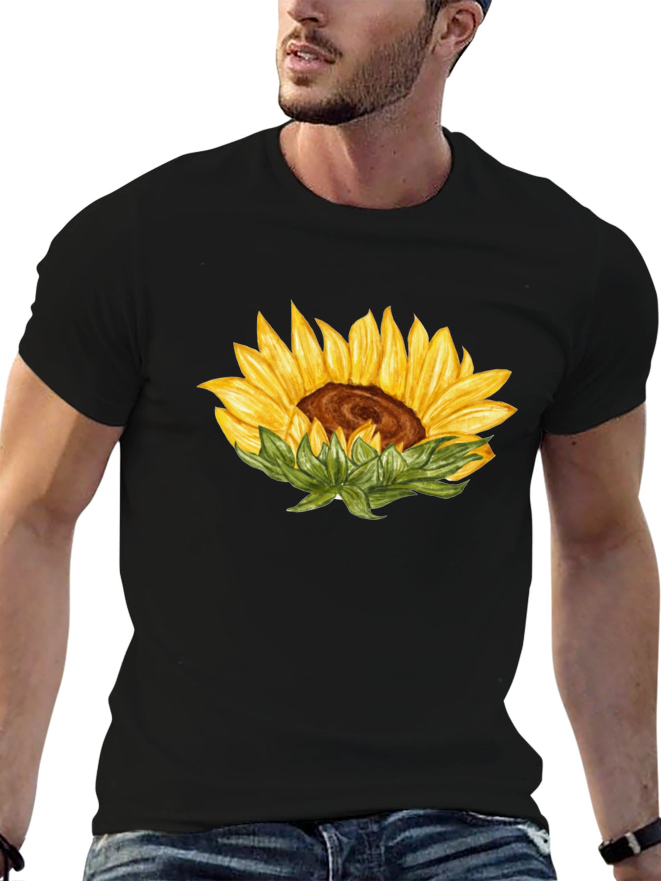 Sunflower Graphic T-Shirt - Casual Black Tee