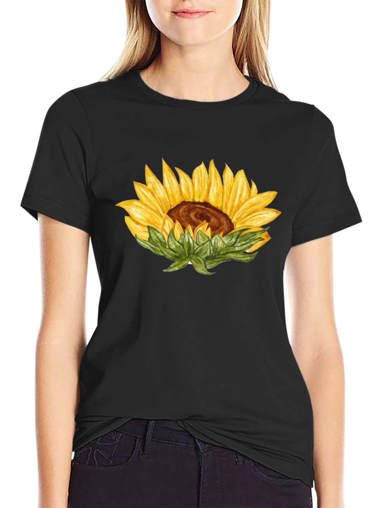 Sunflower Graphic T-Shirt - Casual Black Tee