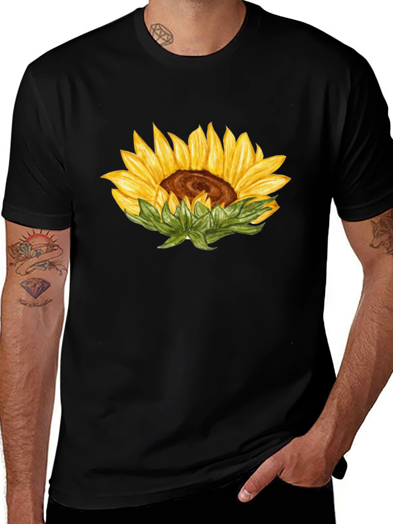Sunflower Graphic T-Shirt - Casual Black Tee