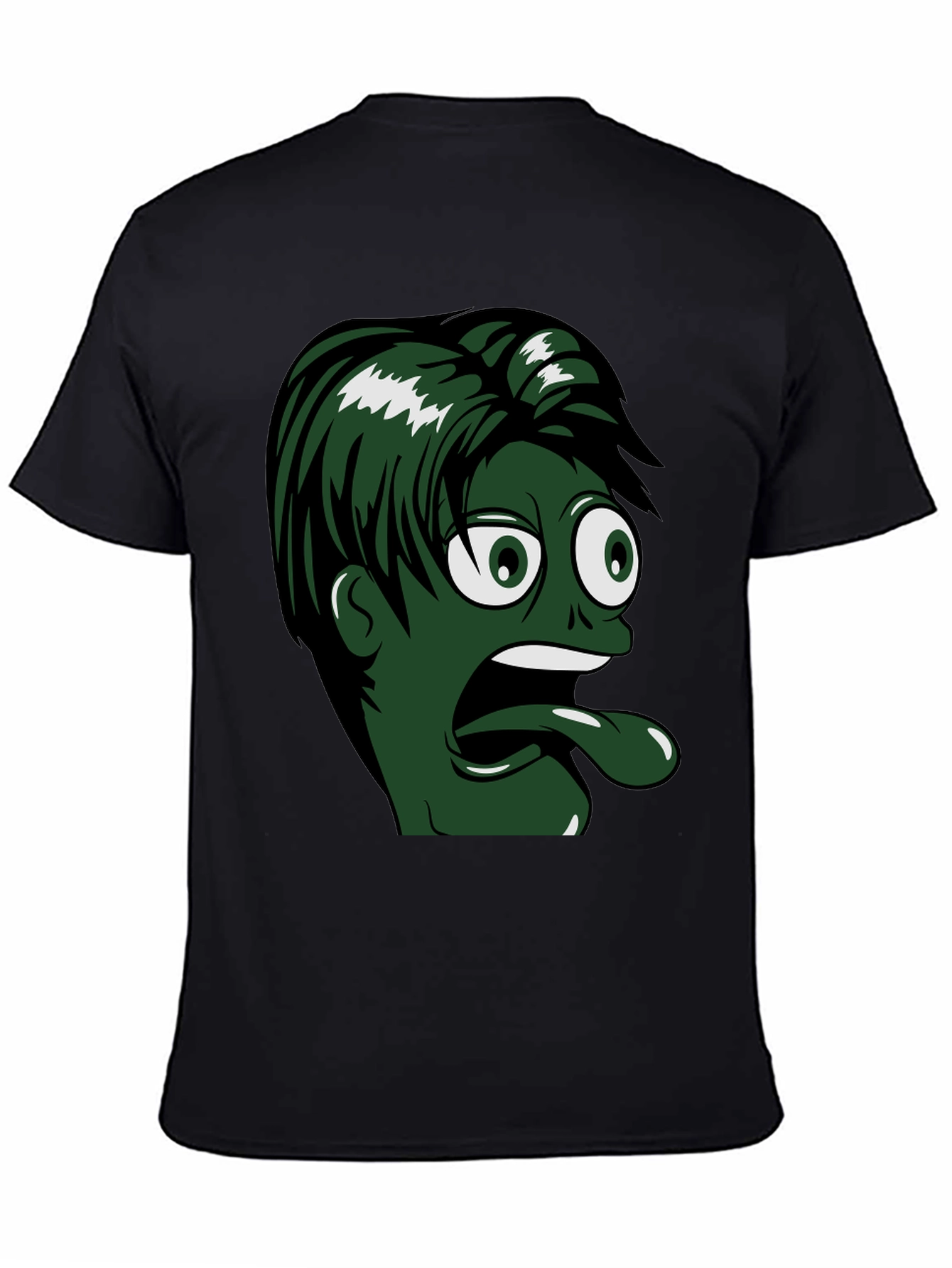Cartoon Face T-Shirt - Green Tongue Black Tee