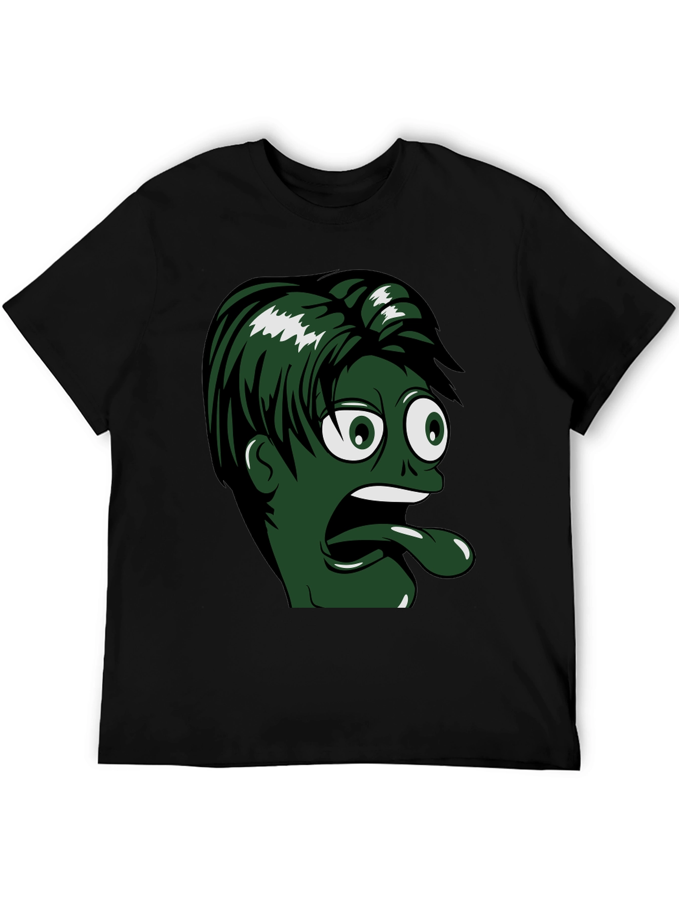 Cartoon Face T-Shirt - Green Tongue Black Tee