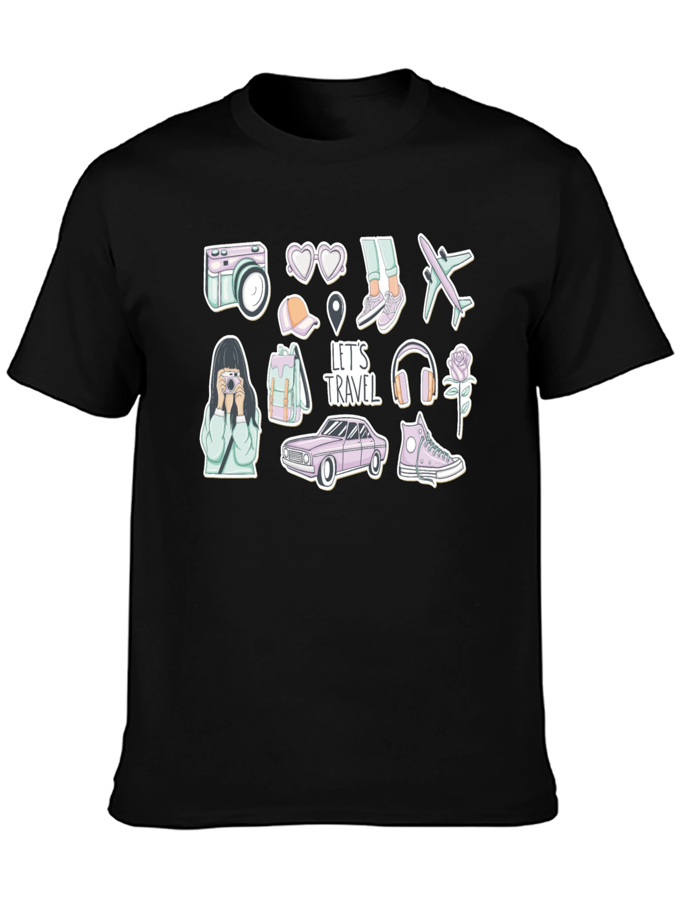Travel Stickers T-Shirt - Wanderlust Adventure Tee