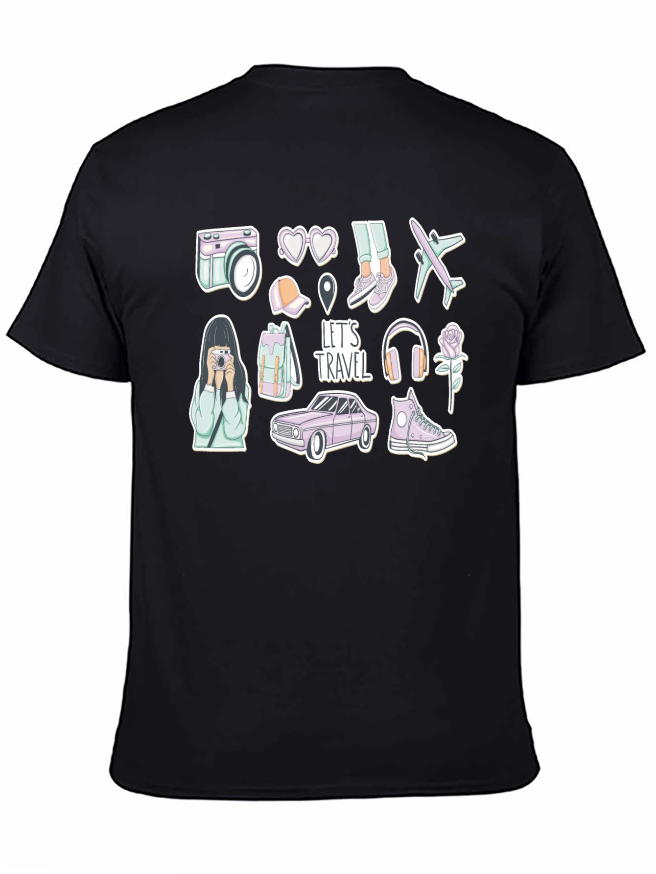 Travel Stickers T-Shirt - Wanderlust Adventure Tee