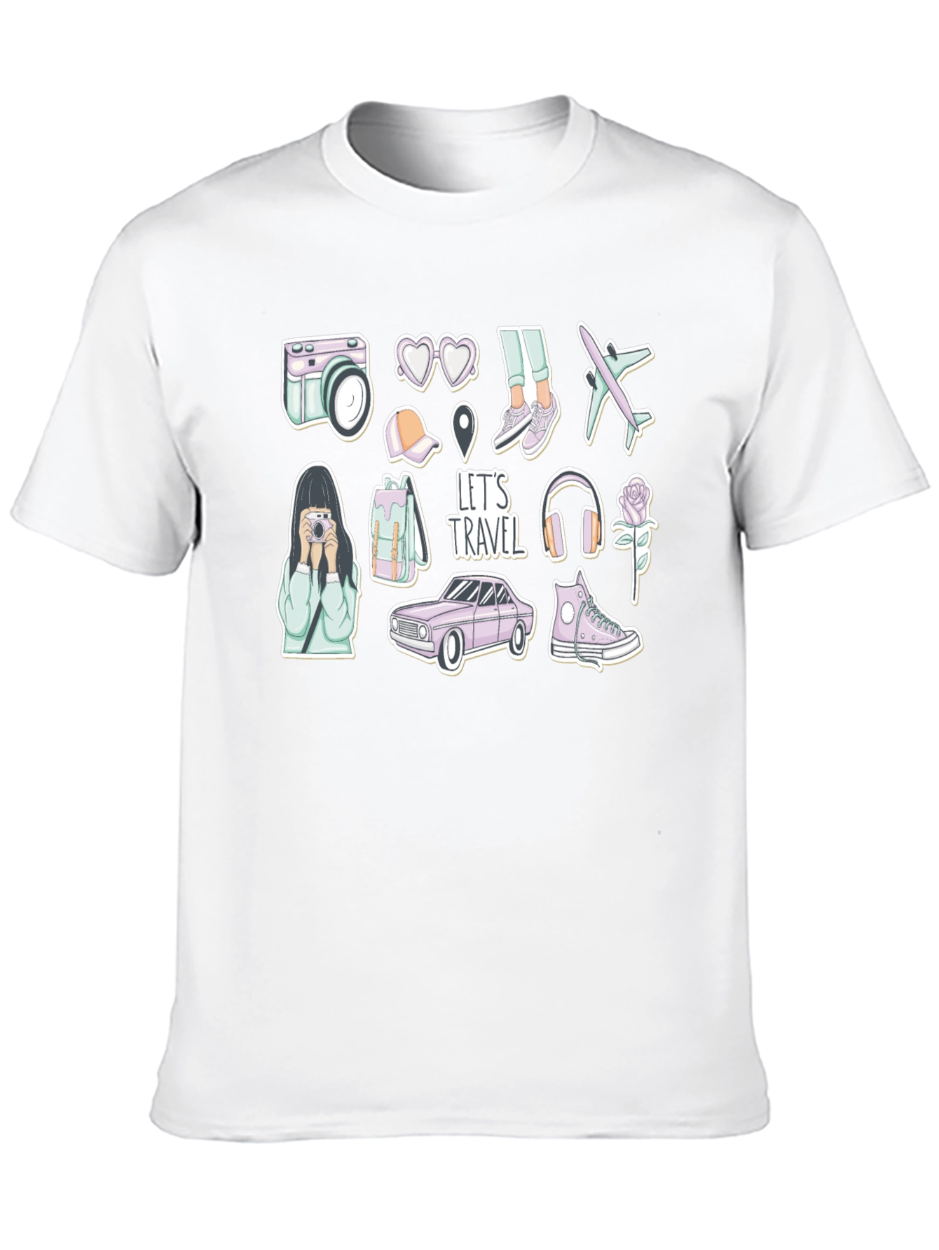Travel Stickers T-Shirt - Wanderlust Adventure Tee