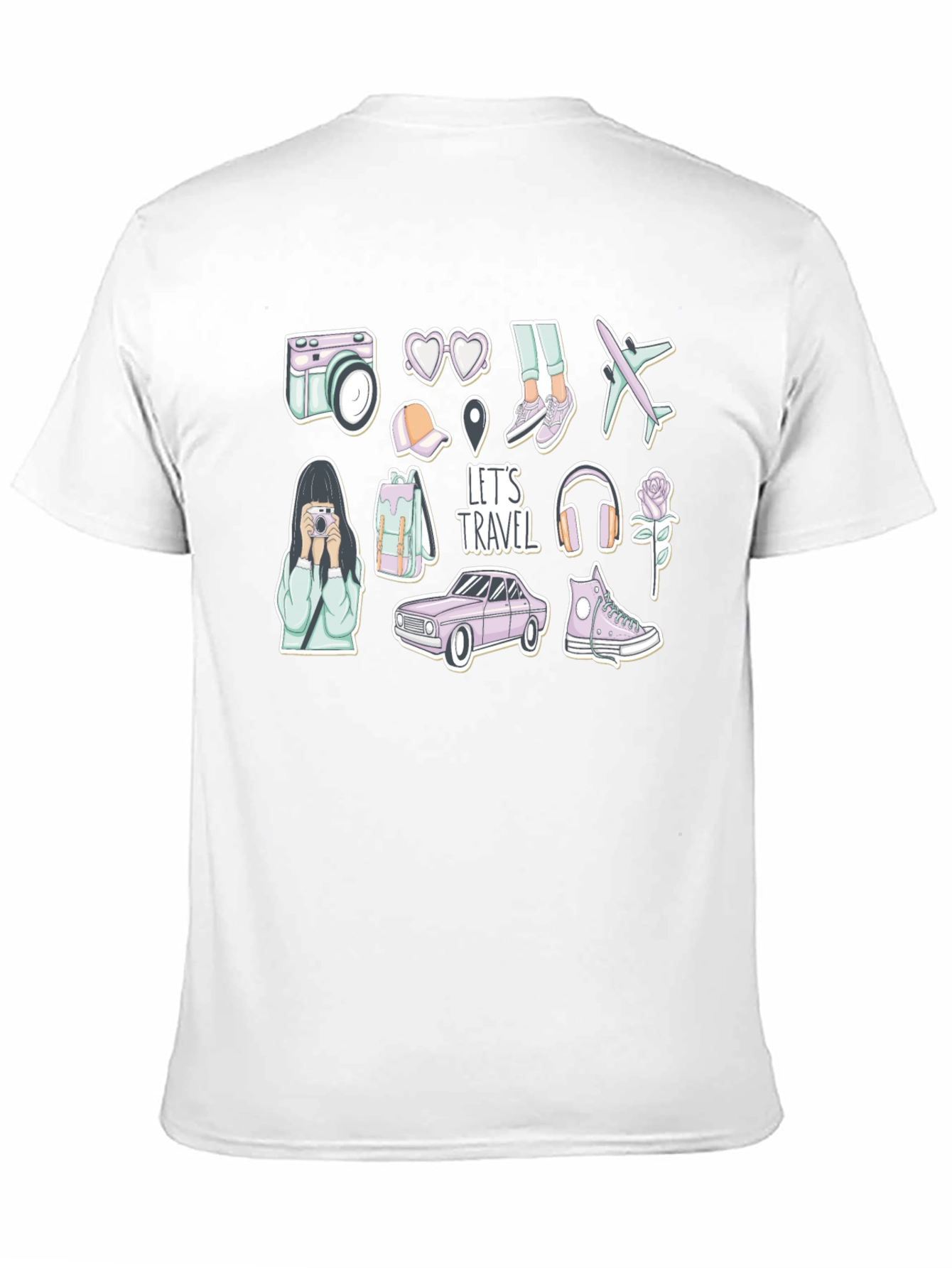 Travel Stickers T-Shirt - Wanderlust Adventure Tee