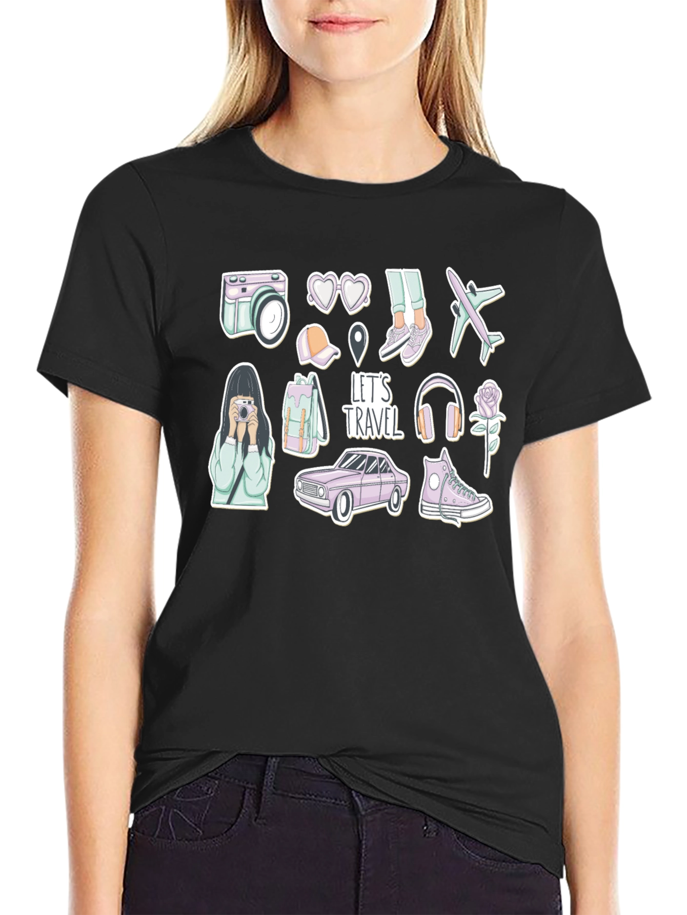 Travel Stickers T-Shirt - Wanderlust Adventure Tee