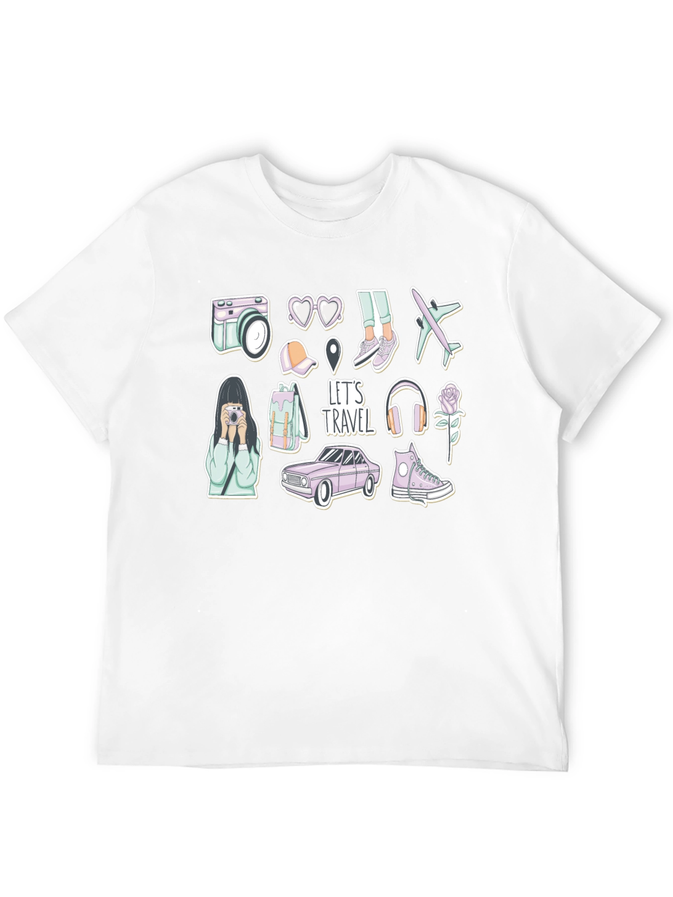 Travel Stickers T-Shirt - Wanderlust Adventure Tee