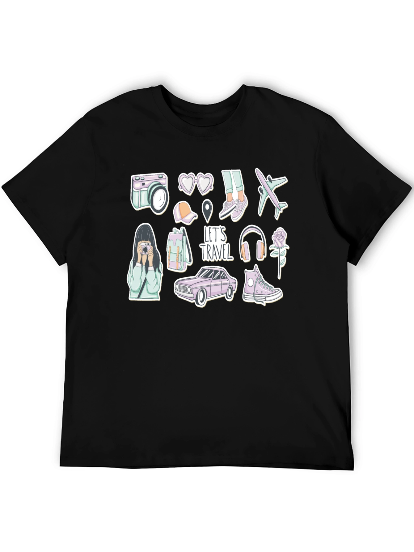 Travel Stickers T-Shirt - Wanderlust Adventure Tee