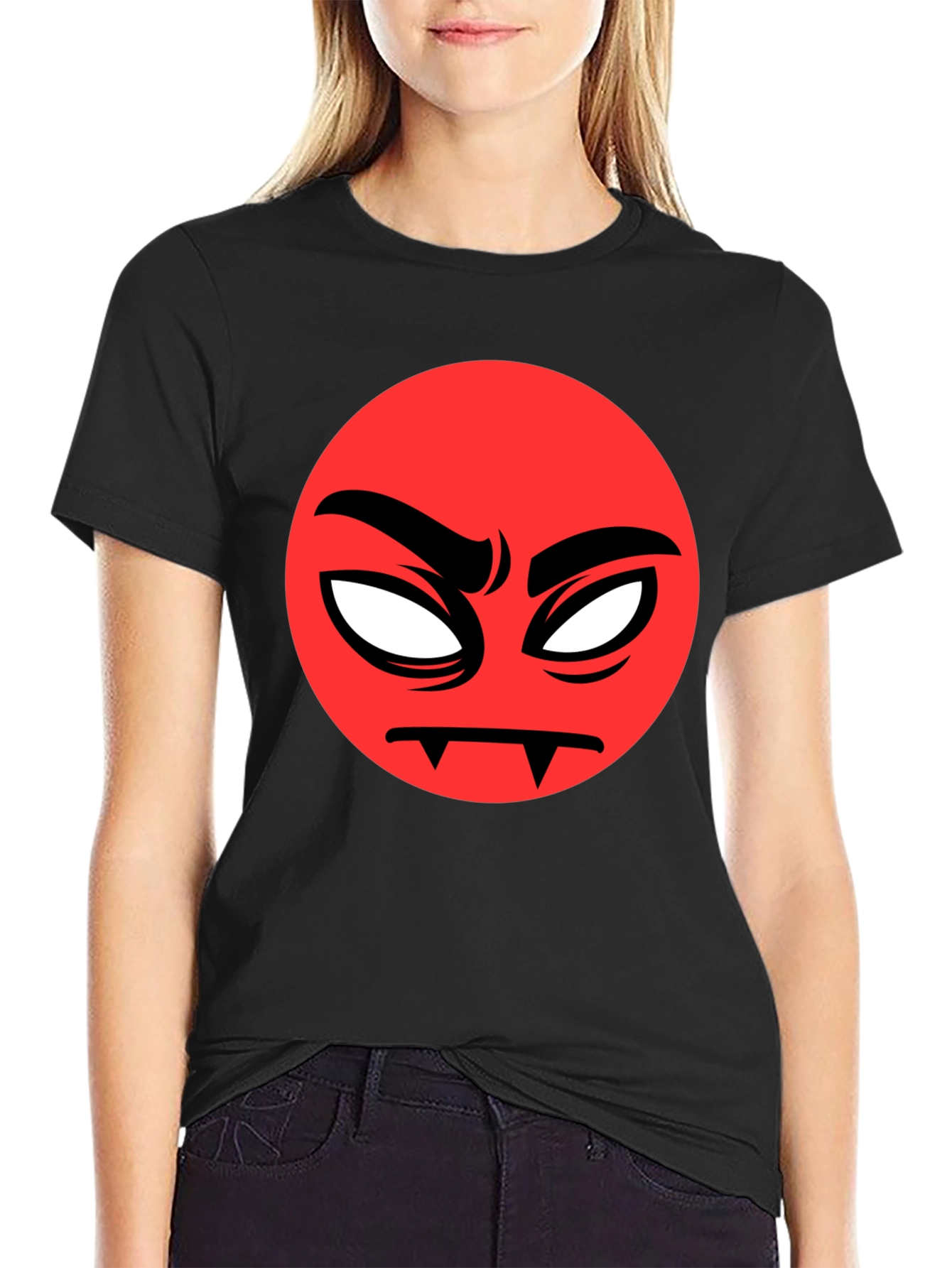 Red Angry Emoji Graphic Black T-Shirt