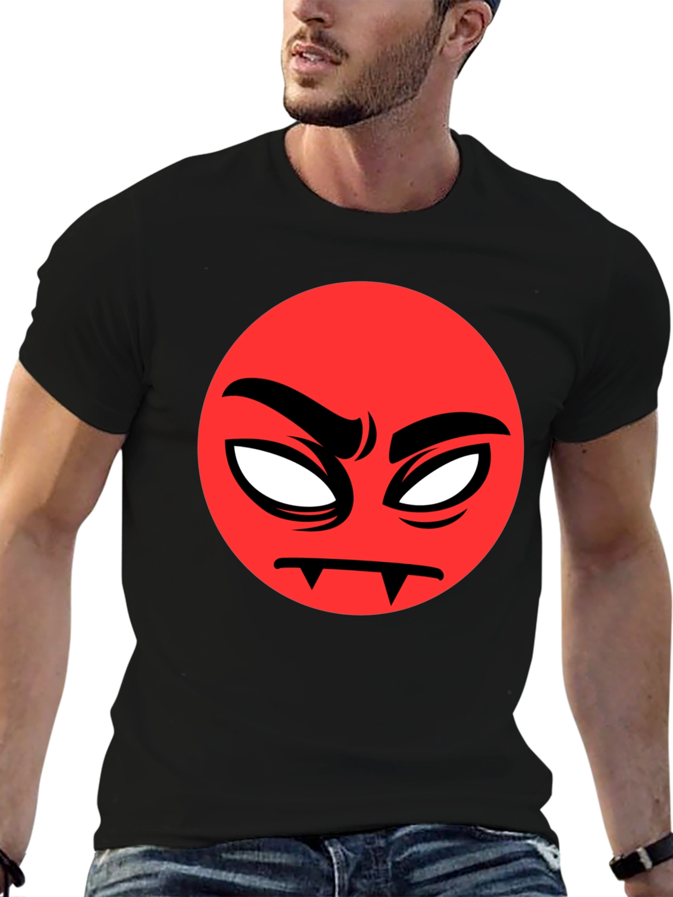 Red Angry Emoji Graphic Black T-Shirt