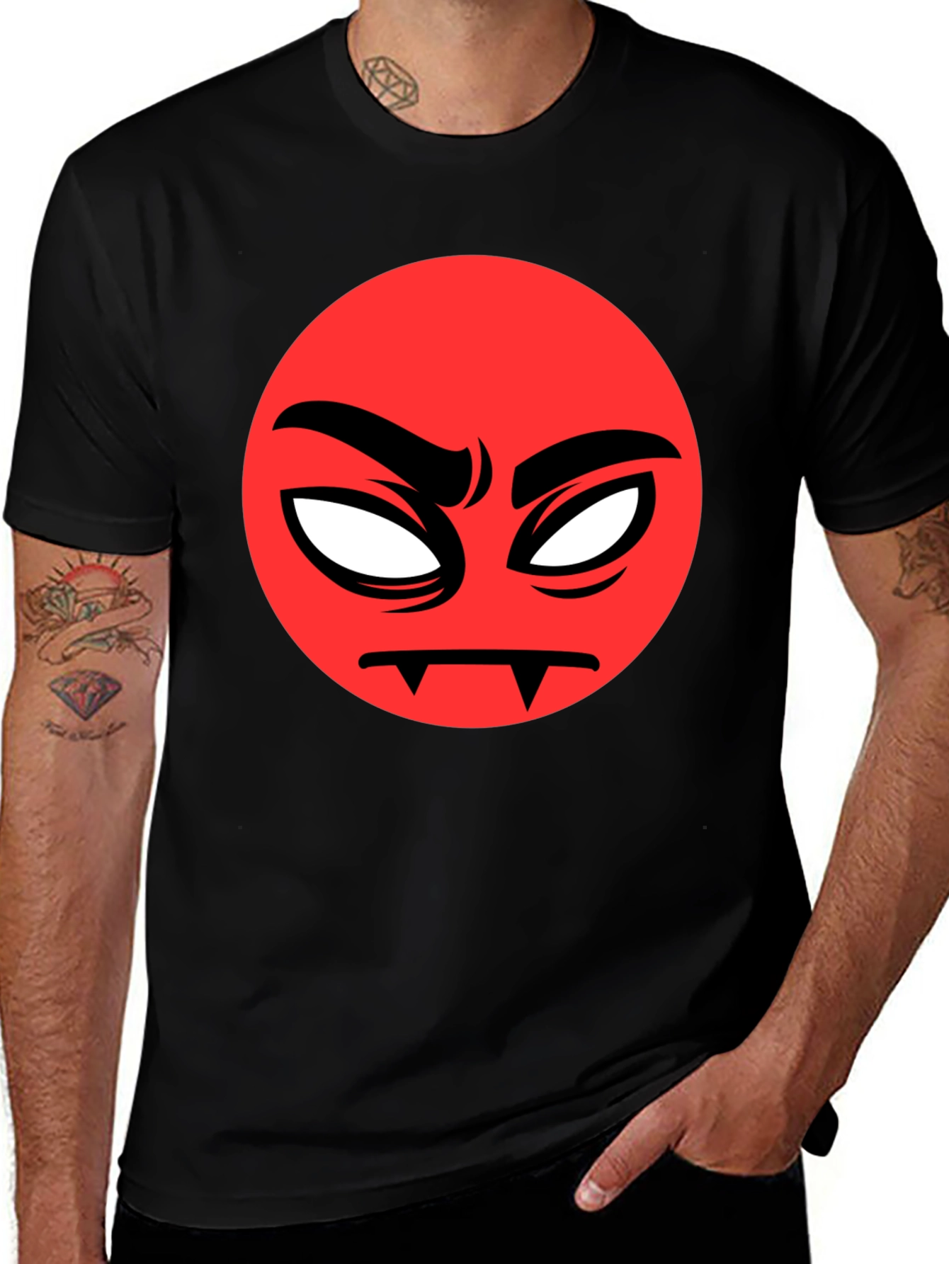 Red Angry Emoji Graphic Black T-Shirt