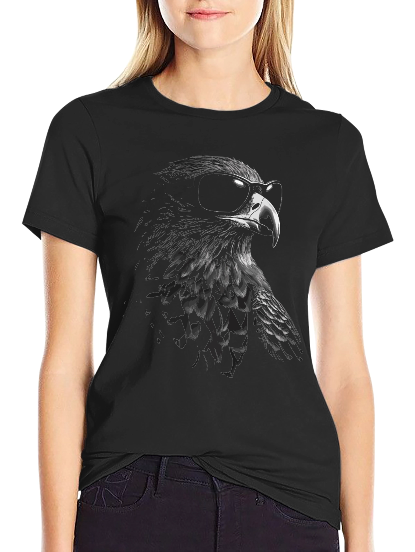 Cool Eagle Graphic Tee - Black Cotton Blend