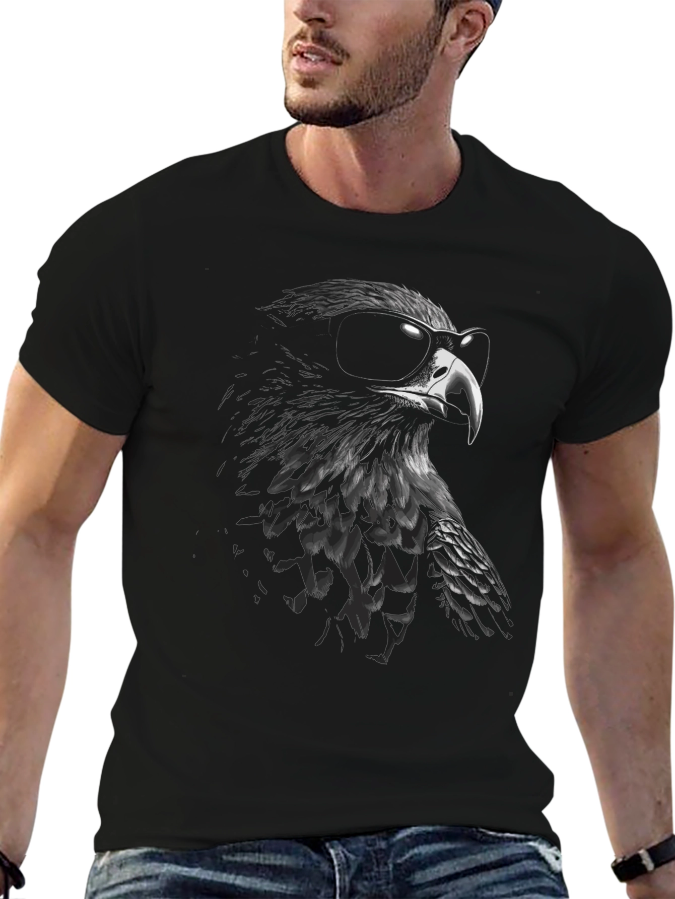 Cool Eagle Graphic Tee - Black Cotton Blend