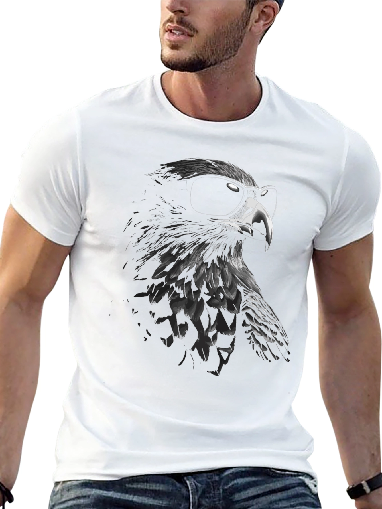 Cool Eagle Graphic Tee - Black Cotton Blend