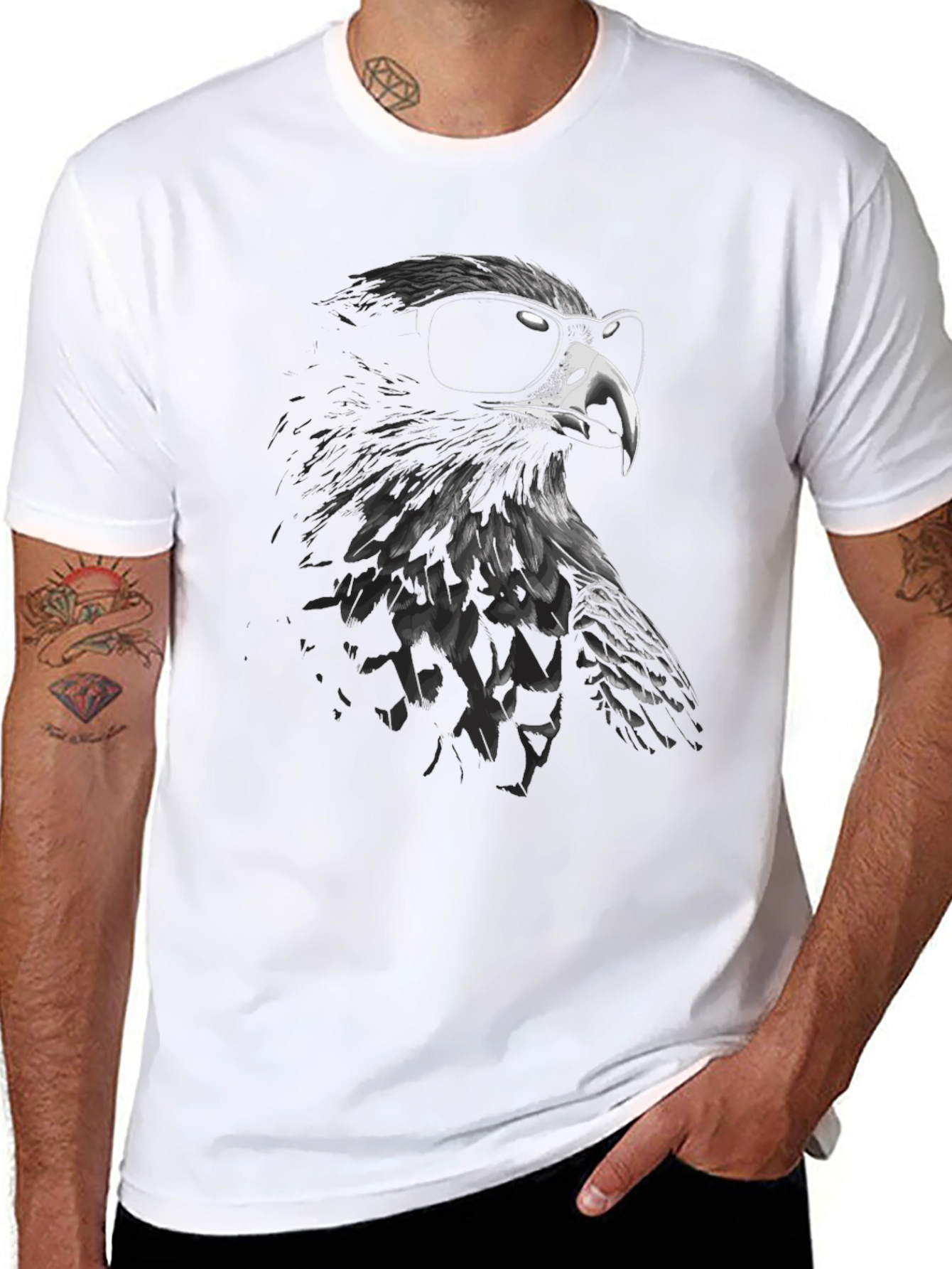 Cool Eagle Graphic Tee - Black Cotton Blend