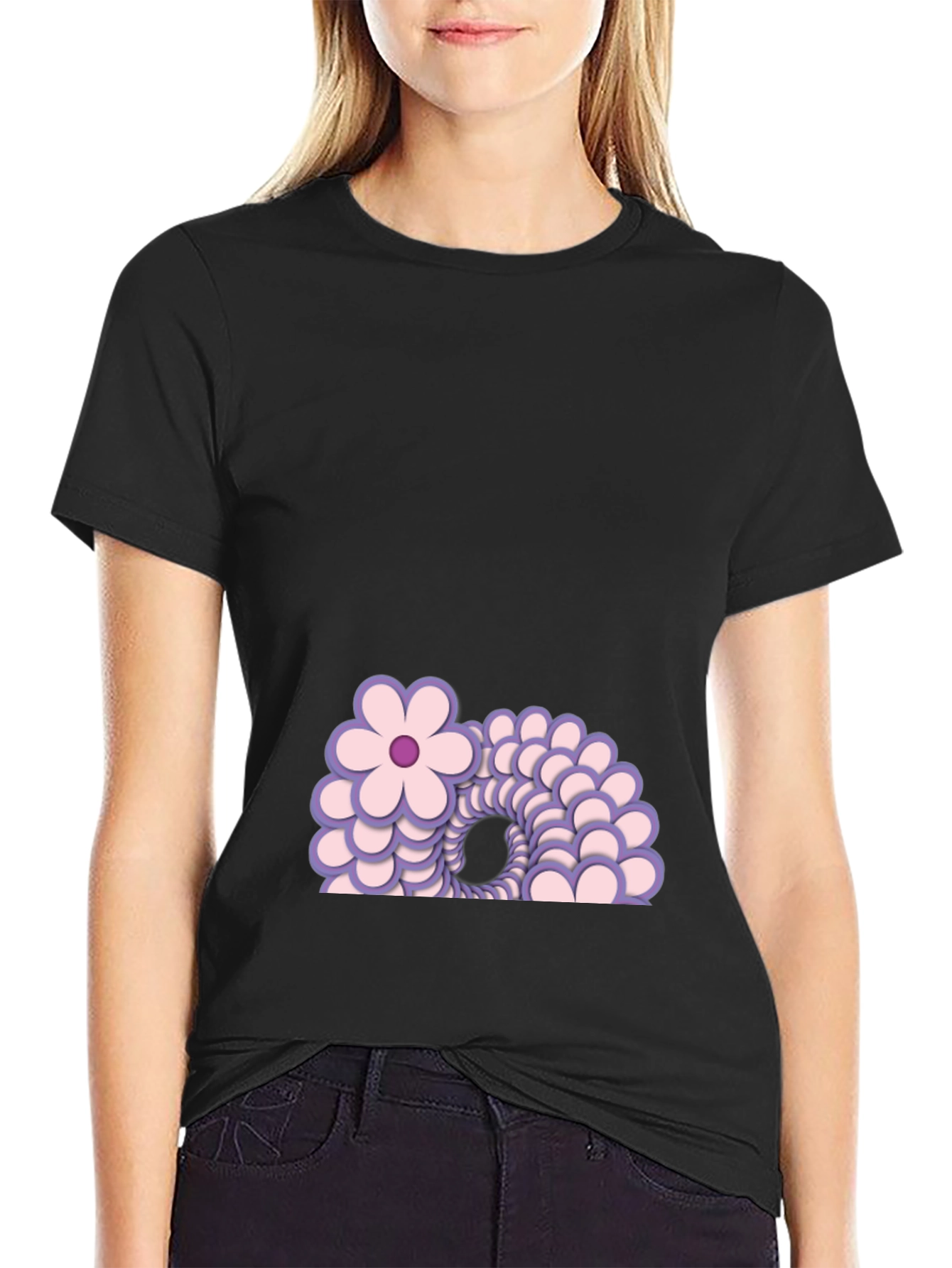 Floral Illusion Black T-Shirt